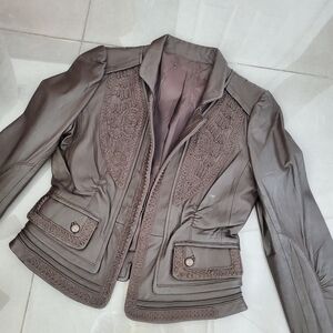 Brown women's leather jacket